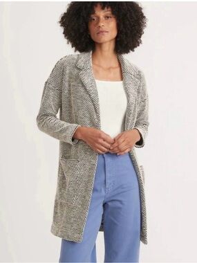 Marine Layer Birdseye Cardigan Blazer Black and Cream - Size Medium